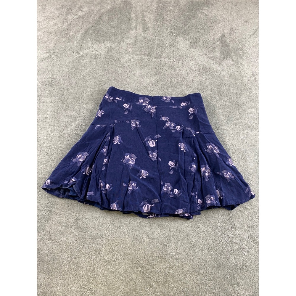 Nordstrom Girls Navy Blue Lavender Floral Mini Skirt Size L 10/12 Elastic Back